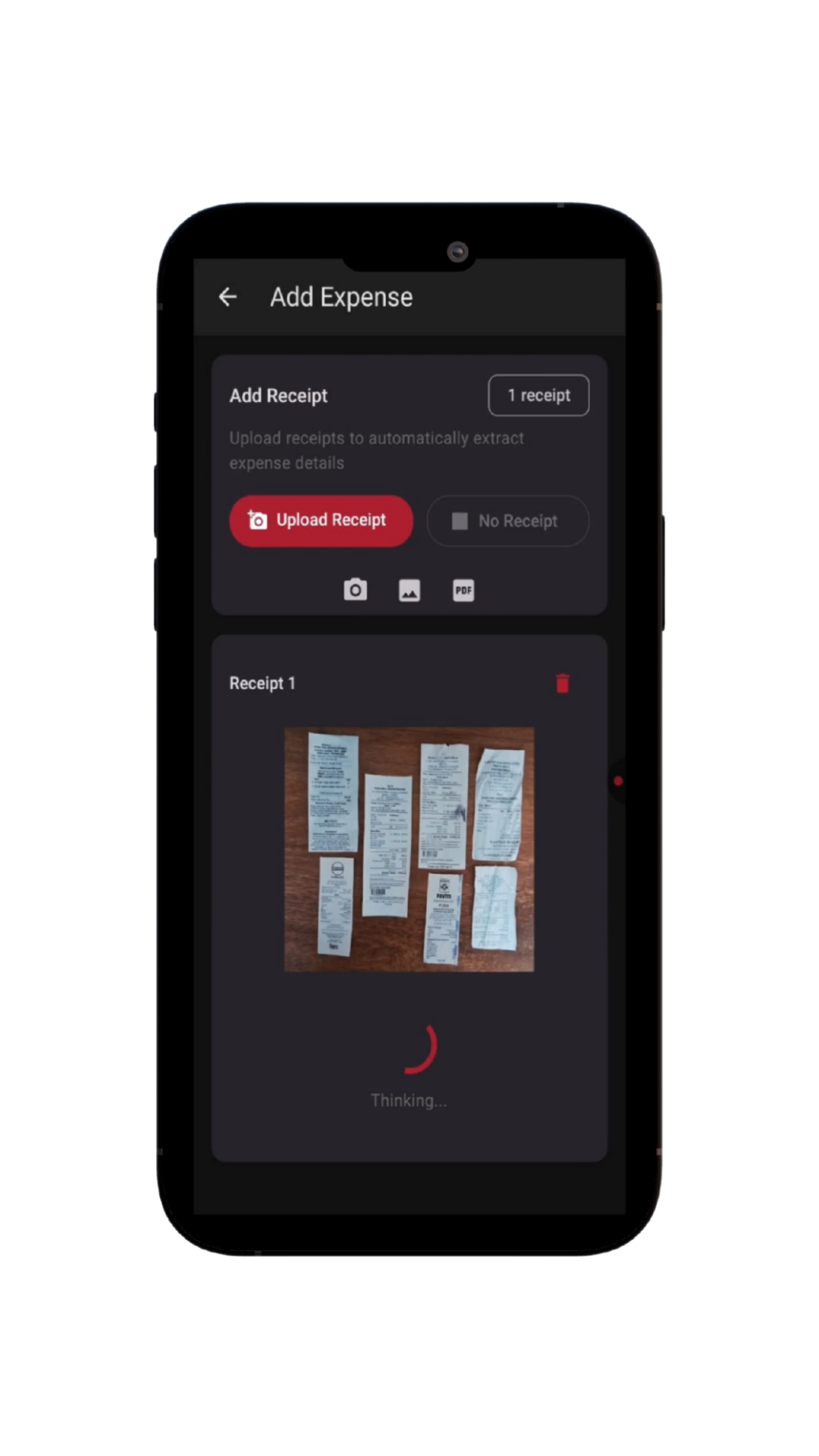 Travilo app multiple receipt capture screen